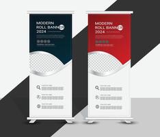 Modern red and blue abstract roll up banner template design vector