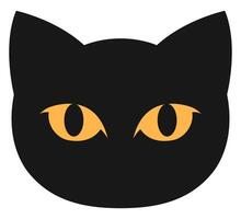 Flat icon of black cat face with orange eye isolated on white background. vector