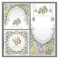 Tree Sets Happy New Hijri Year Greeting Card Islamic Floral Pattern Background Design With Arabic calligraphy and Mosque For Banner, card, Cover etc. Translation Of Text EVERY YEAR IN GOOD CONDITION vector