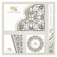 Four Sets Of Ramadan Kareem Greeting Card moroccan Pattern Background Design vector