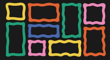 Set of abstract organic wavy frame. Playful color border with copy space. Retro aesthetic zigzag text box silhouette. vector