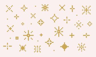 Pixel yellow sparkling stars background. Pixel golden geometric star shape. Trendy modern retro 90s 8bit game style vector