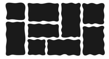 Set of black wavy rectangle shape. Drawing organic blank background. Color speech bubble blobs. Textbox in doodle and hand drawn style. vector