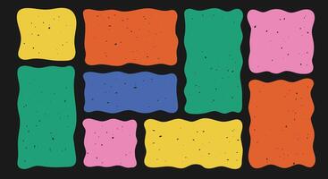 Set of multicolored curve rectangle shape with texture. Drawing organic blank background. Color wavy bubble blobs. Textbox in doodle and hand drawn style. vector