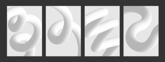 Set of poster with white abstract curve gradient line. Gradient 3d blend stroke. Background motion twisted liquid line shape vector