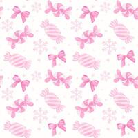 Coquette Christmas pink seamless Pattern candy and snow watercolor isolated on background. vector