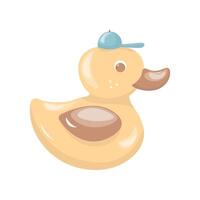 Cute yellow rubber duck in a cap. In cartoon style. Stock isolated image on white background. For kids design vector