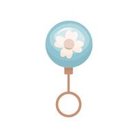 baby rattle in color. Blue color, with a flower print. For kids design. In cartoon style. Stock isolated image on white background. vector
