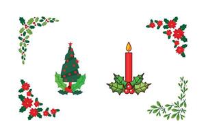 Christmas decorations with a candle on a white background. vector