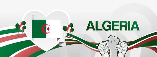 Modern abstract banner Algeria. Attractive greeting card with love symbol and Algerian flag vector