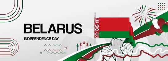 Belarus independence day banner with flag and raised hands vector