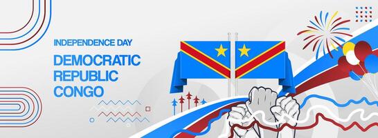 An eye-catching wide banner for Democratic Republic of Congo Independence Day. Can also be used as a greeting card and music event poster. vector