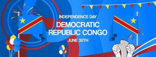 Wide banner to celebrate the national day or independence of the Democratic Republic of the Congo. Latest template in gradient blue flag colors. vector