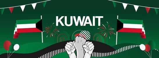 Kuwait national day celebration party banner with modern background in gradient green color. Design can also be used for greeting cards, sports and music posters. vector