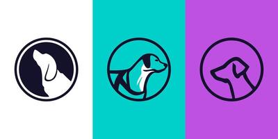 Set of Dog head in the circle icon logo design line isolated vector