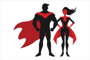 silhouette of superhero couple isolated vector