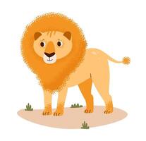 Lion on a safari journey. Lion in its natural habitat. Wild jungle animal. Flat savannah character isolated on white background vector