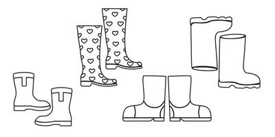 A collection of different rubber boots outline vector