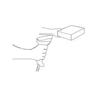 Continuous one line drawing retail barcode scanner Single line draw design graphic illustration. vector