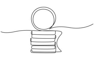 Continuous line drawing of Coins stack with tree growing. design line art vector