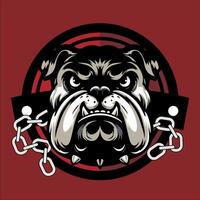 the head of a Silver Bulldog, in front of a red circle shield and chain. Can be used for business logos, kennel or other businesses. vector