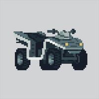 Pixelated Four Wheeler Bike. Quad Bike ATV Four Wheeler Icon pixelated for the pixel art game and icon for website and game. old school retro. vector