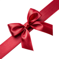 Red satin bow placed on ribbon isolated on background. Design element suitable for gift wrapping and special occasions throughout the year png