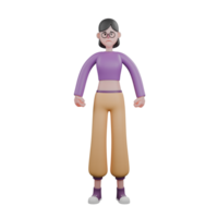 Lively 3D Cartoon Dancer. A female dancer stands with her hands clenched at her sides with a sad expression. Ready for Animation png