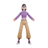 Cartoon 3D Dancer. A female dancer stands with both legs open and her hands are also open to each other. Creative Performer png