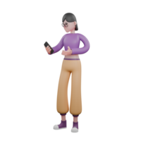 Animated Cartoon Dancer A female dancer stands holding a cellphone in her hand with a sad expression. 3D Movement Character png
