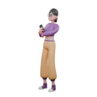 Dynamic Dancer Characte.r A female dancer is standing with her right hand playing with her cellphone while her left hand is wrapped around her stomach. 3D Cartoon Style png