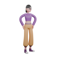 3D Model of Dancer. A female dancer stands looking to the left with both hands on her waist. Cartoon Performer png