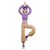 3D Cartoon Dancer Character. A female dancer is standing with her right leg straight and the left one bent and both hands raised in a circle above her head. Vibrant Performer png
