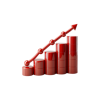 graph bar chart, red, 3d illustration, transparent background png