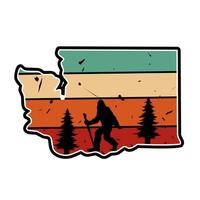 Sasquatch silhouette in Washington Forest with sunset sky grunge background, perfect for print, sticker, apparel, etc vector