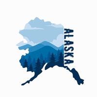Alaska Silhouette with Scenic Mountains and Forest Illustration vector