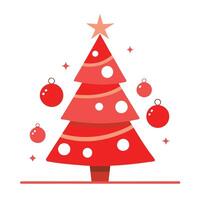 Red Christmas tree with red and white balls. xmas background concept with advertising space for text vector