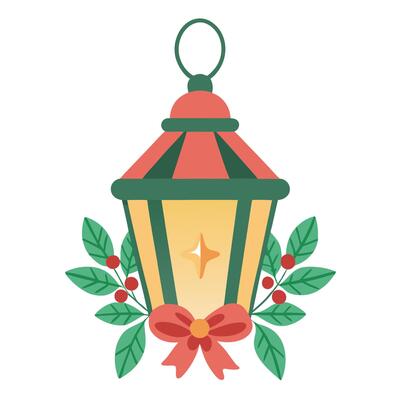 Illustration of watercolor christmas lantern decor isolated.
