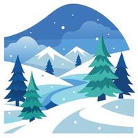 Winter landscape with trees and snow vector