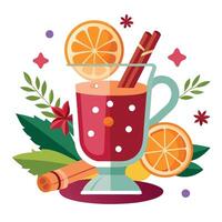 Cozy Christmas Tradition. Mulled Wine and Cinnamon Sticks - vector