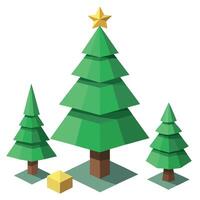 Minimal low poly 3d render christmas tree set isolated vector