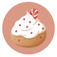 Homemade cookies topped with cream and candy cane on a isolated pastel background Copy space vector