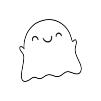Simple line drawing of a Halloween ghost with a happy smile. png