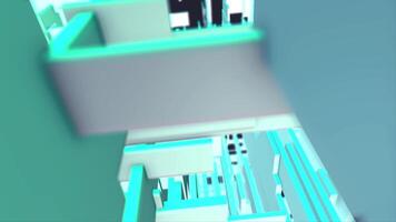 A computer generated image of a building with a blue light video