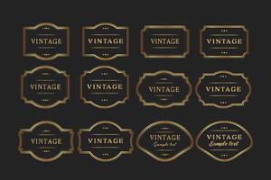 Elegant set of gold vintage retro frames on black background, text . illustration ornate, pattern, monograms vector