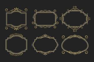 Elegant set of floral, patterned vintage retro frames on black background . illustration vector