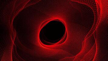 A red and black abstract background with a black hole video