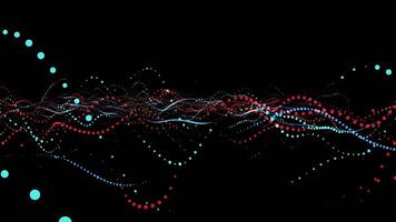 A wave of red and blue dots on a black background video