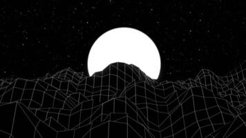 A black and white image of a mountain with a large sphere in the middle video