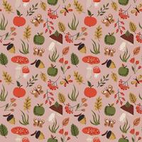Autumn seamless pattern. Mushrooms, stars and leaves on a neutral background.Magical atmosphere. vector